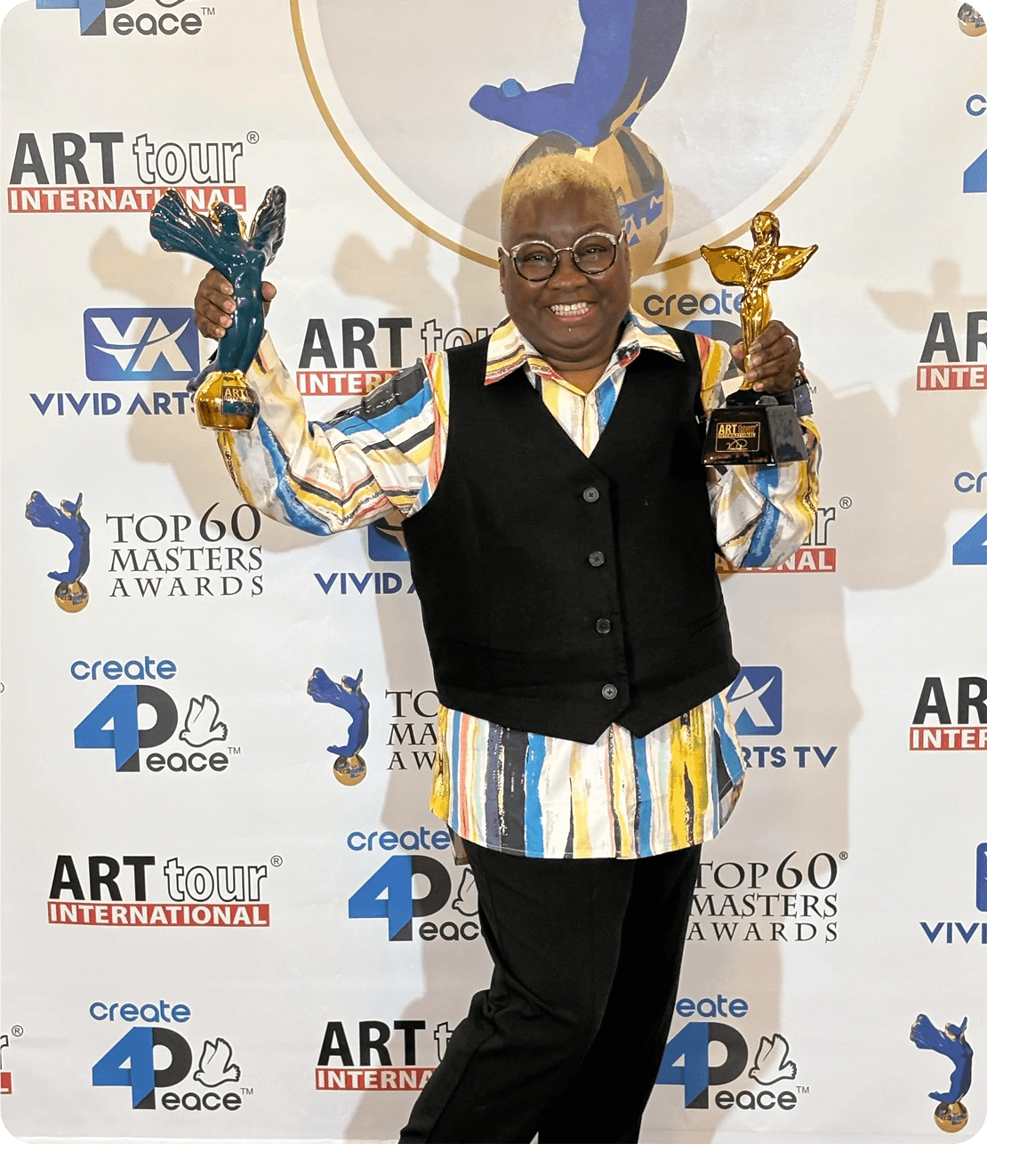 Celebratory pose with trophies