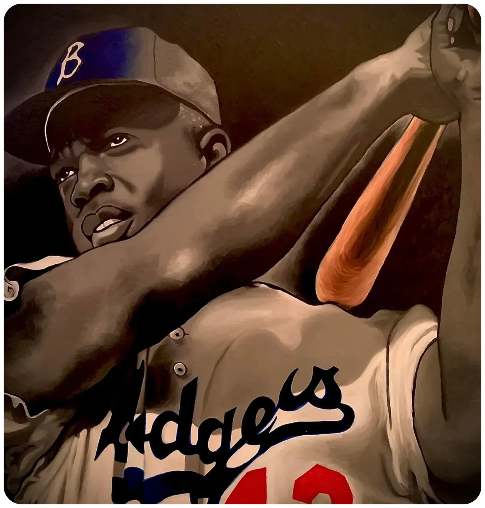 Vintage baseball artwork of swinging player